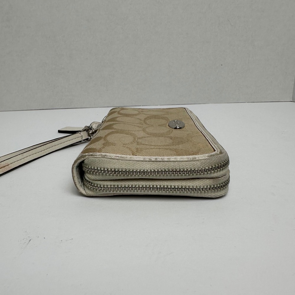 Coach Signature Canvas Double Zip Wristlet Khaki White 52853 - Picture 3 of 8
